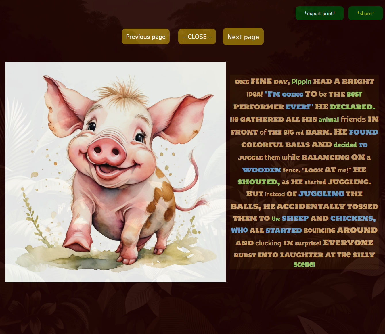A personalized Googoo Tales bedtime story featuring an illustrated pig